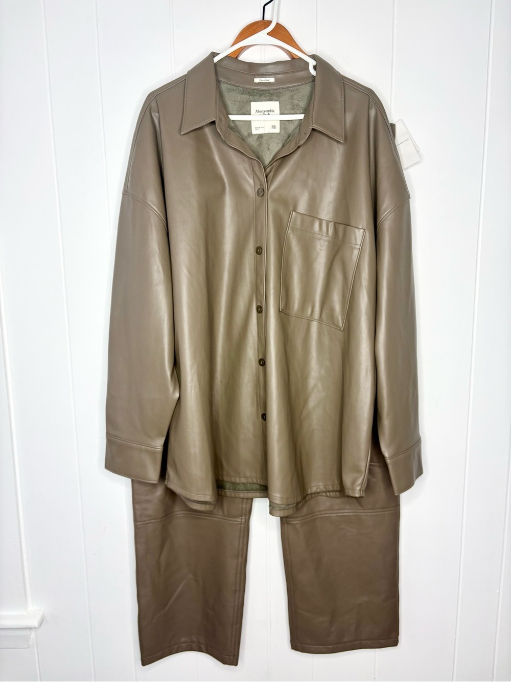 NWT Abercrombie & Fitch Vegan Leather SET Pants & Shacket Jacket Cargo Gray Suit